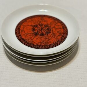 SET OF 5 LUNCH SALAD PLATES BLOCK BIDASOA SPAIN - ESPANA FLAMENCO RED VTG MCM